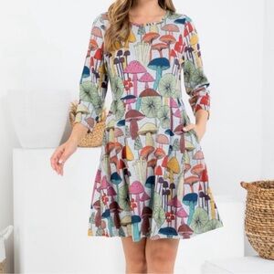 L.A SOUL Colorful Mushroom Graphic Printed Cozy Knit GraySweater Dress XL